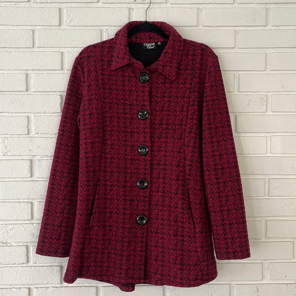 ONQUE Red & Black Lightweight slight Houndstooth Jacket Size M #402